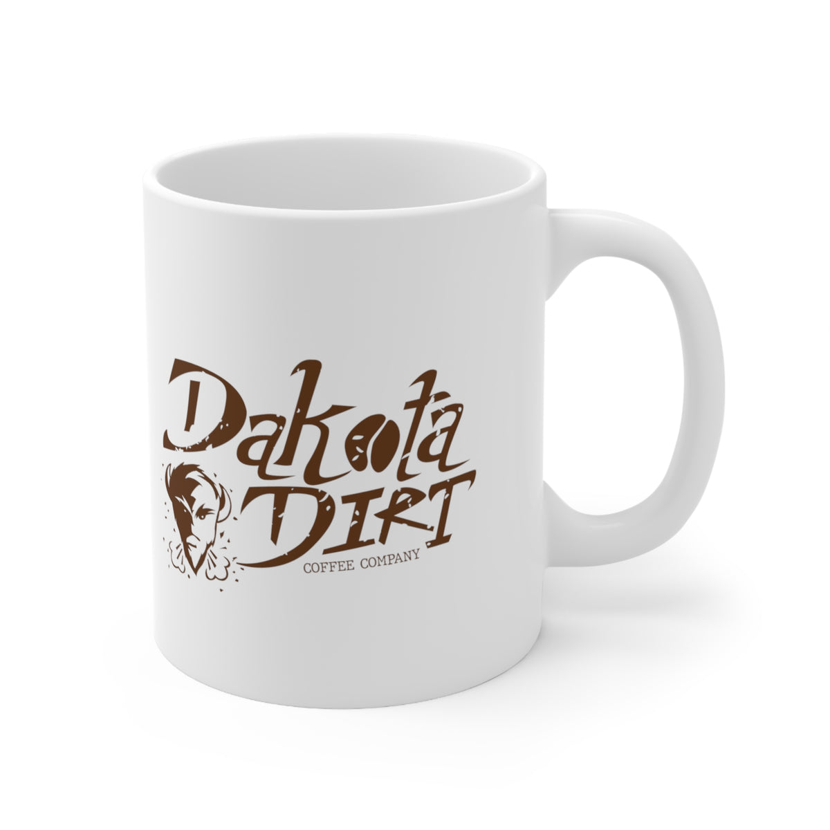 Coffee Cup (brown text + icon logo) Dakota Dirt